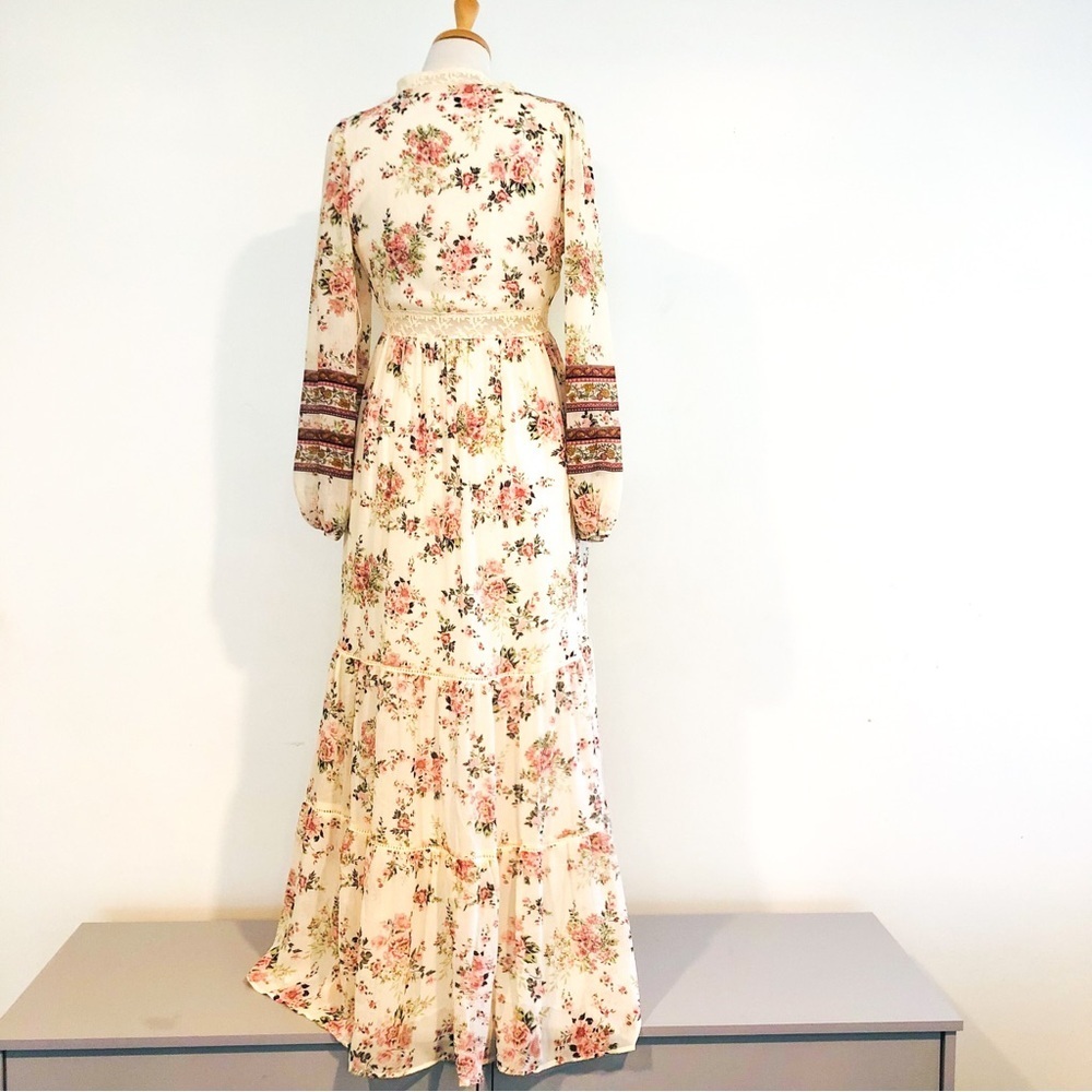 A Collective Story Floral Maxi Dress Lace Trim Tiered Boho Cottagecore M NWT - Picture 7 of 13